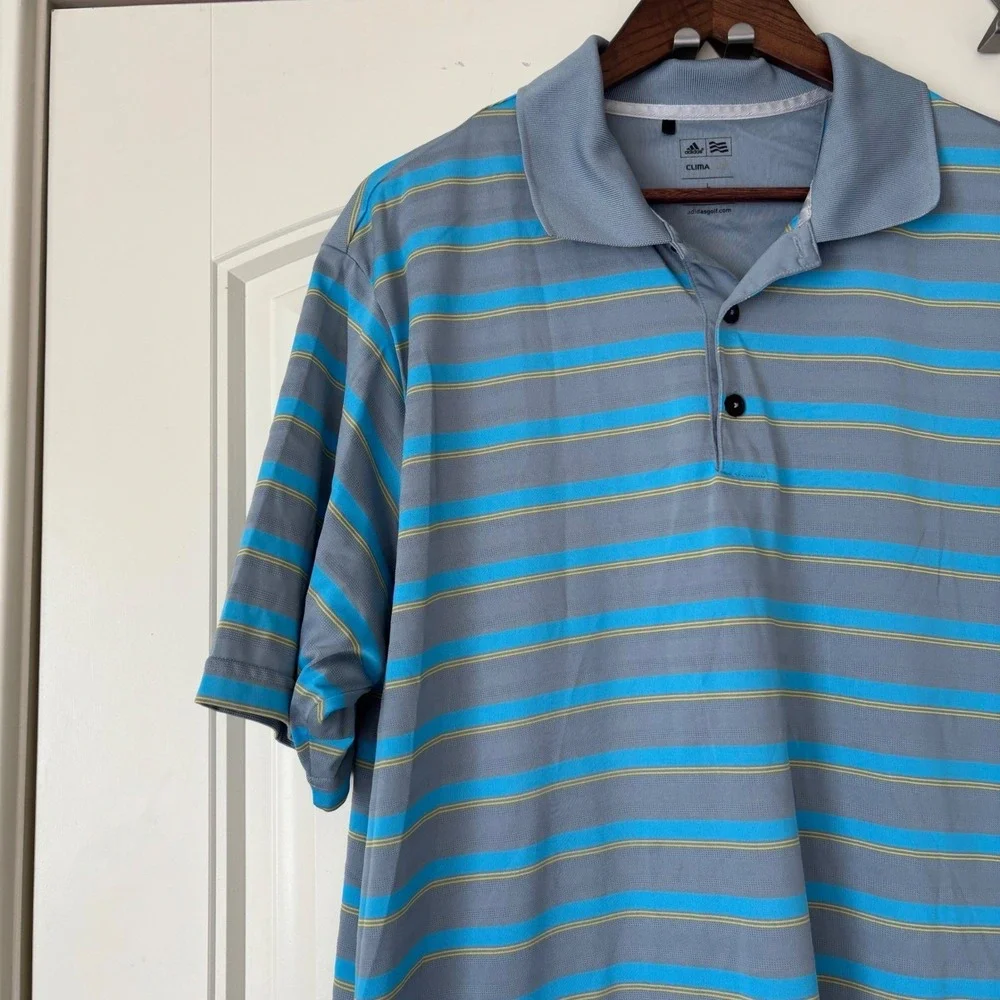 Adidas ClimaLite Golf Polo Shirt Mens L Blue Striped Athletic Preppy Casual‎